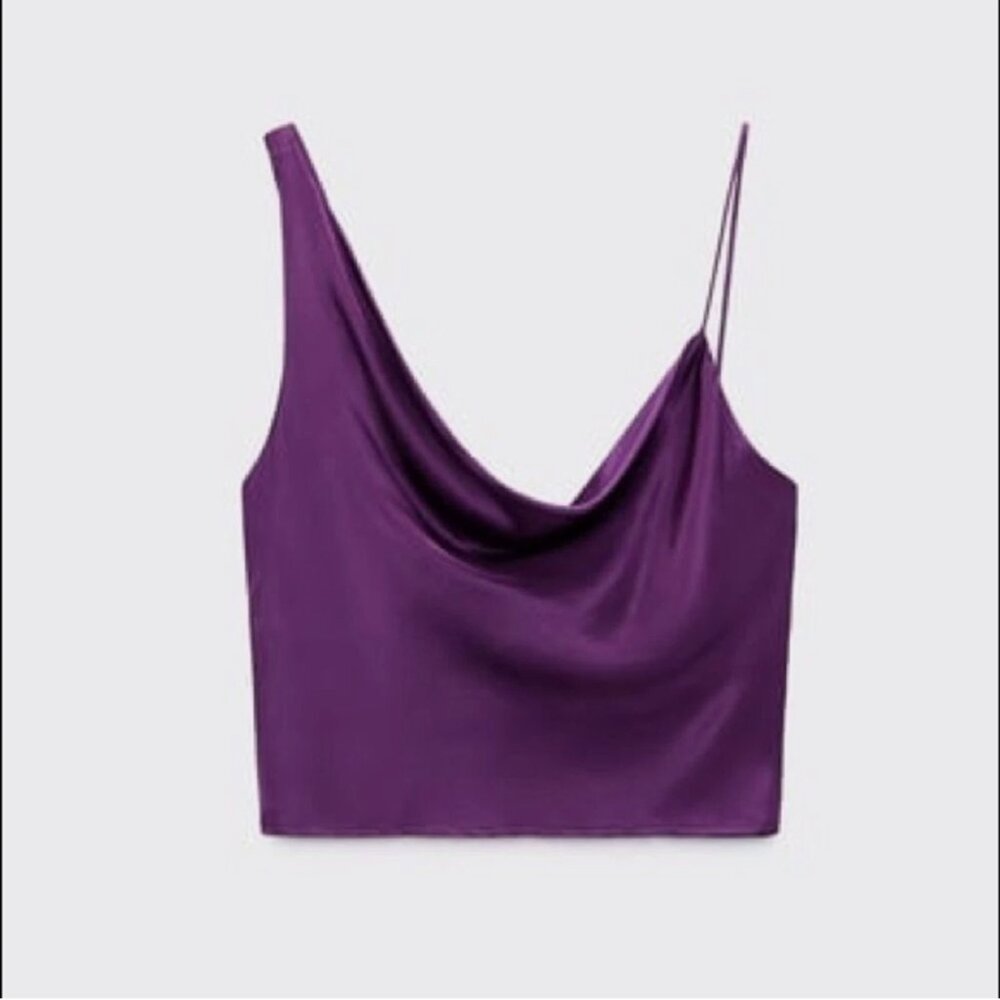 Zara Satin Asymmetrical Crop Top – Brand New with Tags NWT – Size S 💜 - Picture 8 of 12